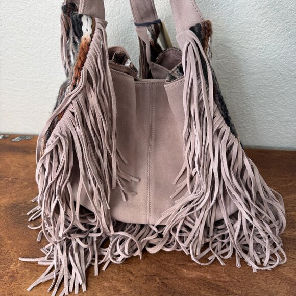 Johnny Was Bag Purse Elodie Suede Leather Fringe Boho Western Rodeo Textured EUC - Picture 6 of 17